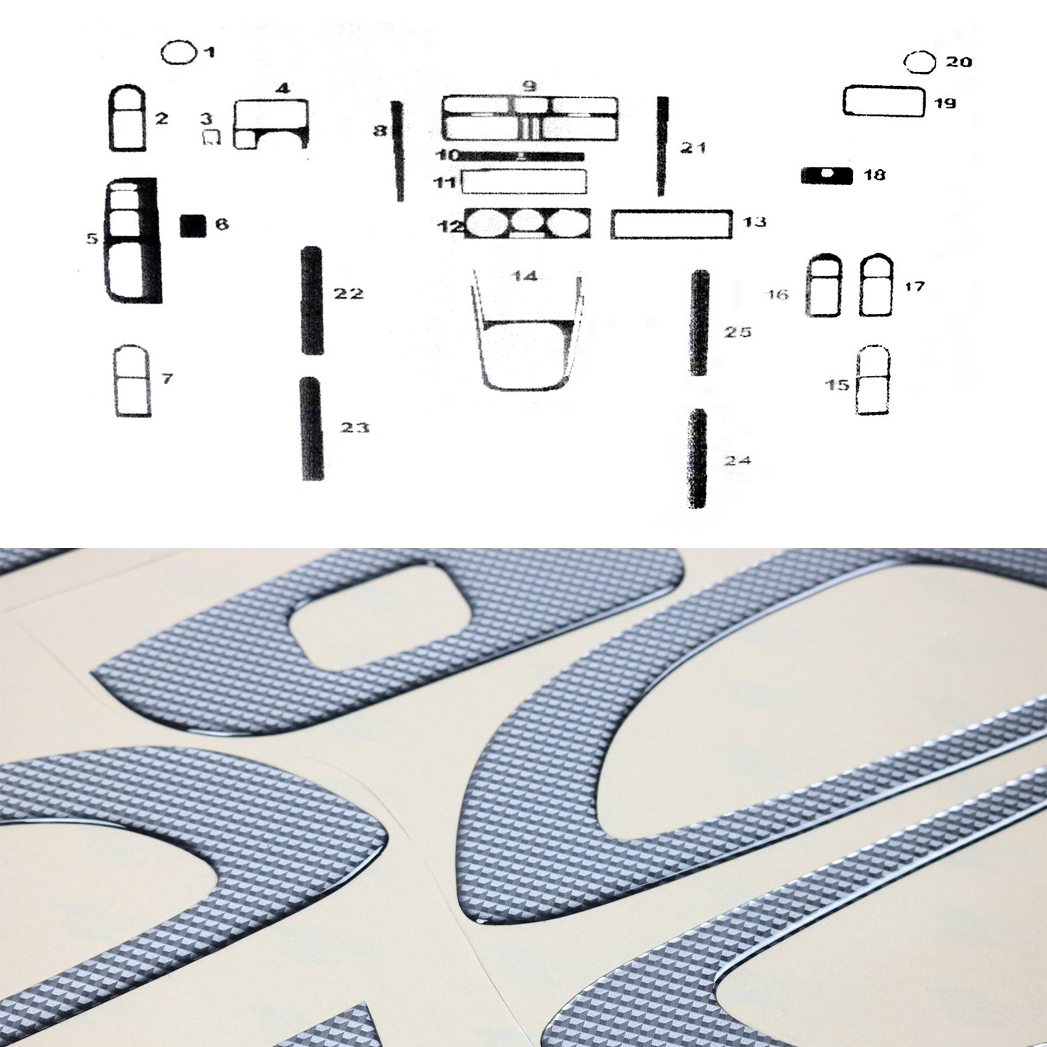 Innenraum Dekor Cockpit für VW Bora 1998-2005 Carbon Optik 25tlg
