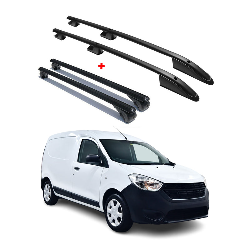 Dachträger + Dachreling SET für Dacia Dokker 2012-2021 Aluminium Schwarz 4tlg
