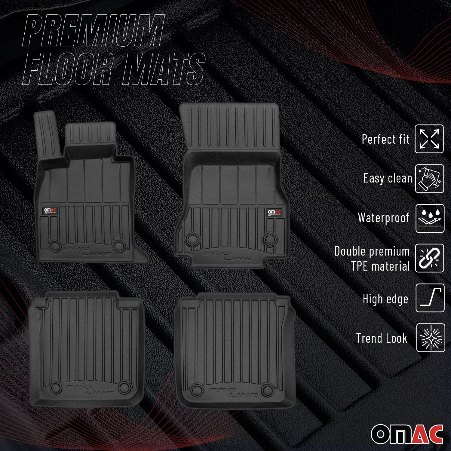 Fußmatten Gummimatten für BMW i7 2022-2026 OMAC Premium 3D Schwarz TPE 4 tlg