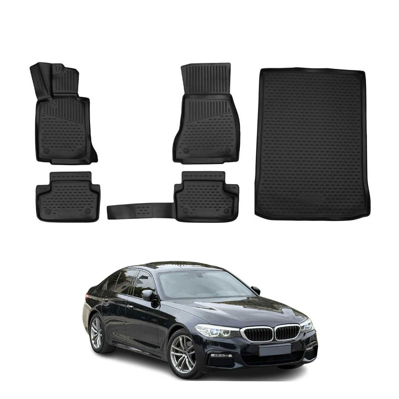 Fußmatten & Kofferraumwanne Set für BMW 5er G30 2017-2024 Gummi TPE Schwarz 5x