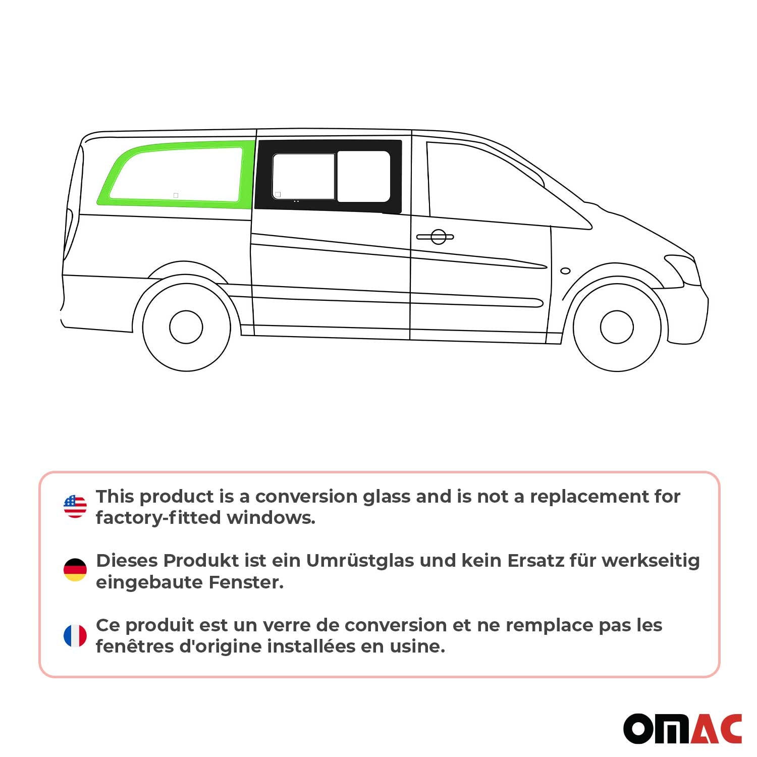 Seitenfenster Sicherheitsglas für Mercedes Vito W639 2003-2014 Vorne Rechts L2