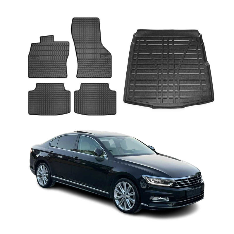 Fußmatten & Kofferraumwanne Set für VW Passat B8 Stufenheck 2015-2025 Gummi 5x