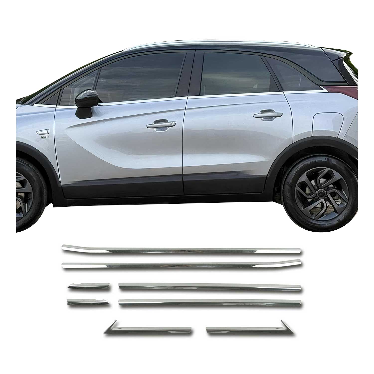 Fensterleisten Zierleisten für Opel Crossland X 2017-2024 Edelstahl Chrom 8tlg