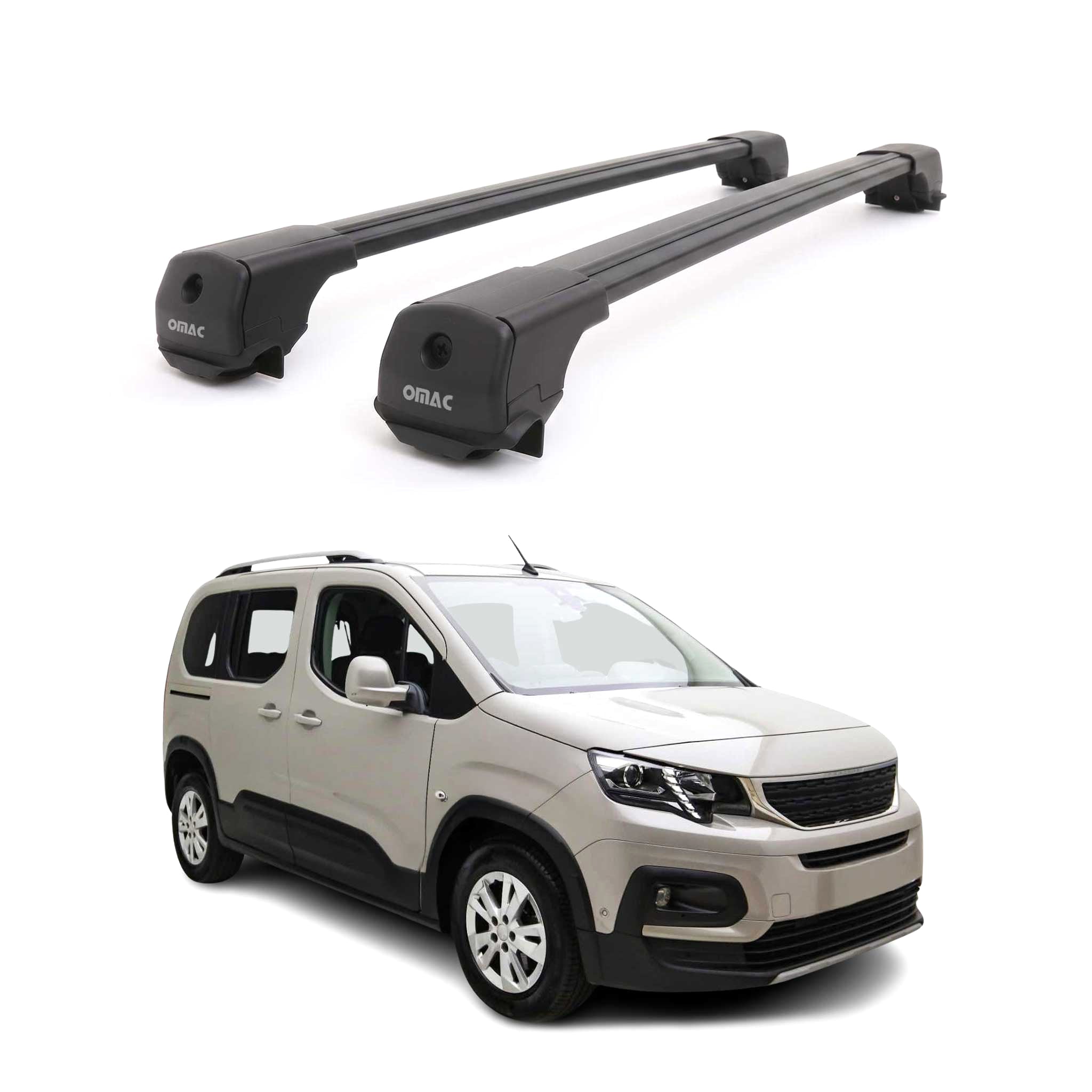 Dachträger Grundträger für Peugeot Rifter 2018-2026 Aluminium 75kg Schwarz 2tlg