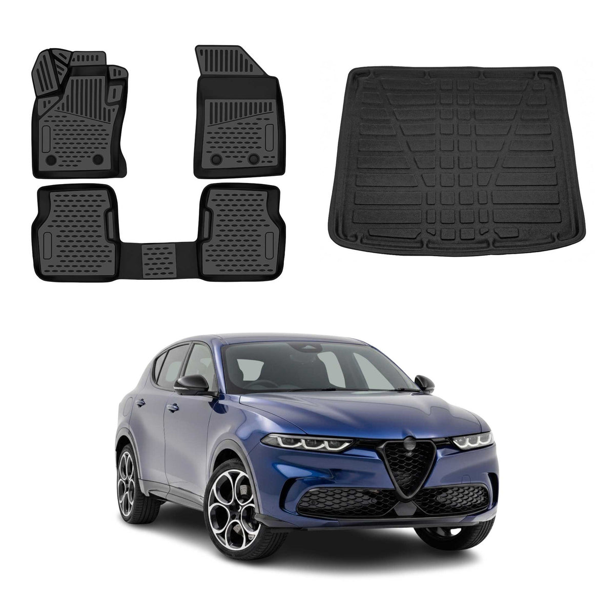Fußmatten & Kofferraumwanne Set für Alfa Romeo Tonale 2022-2026 obere Schwarz