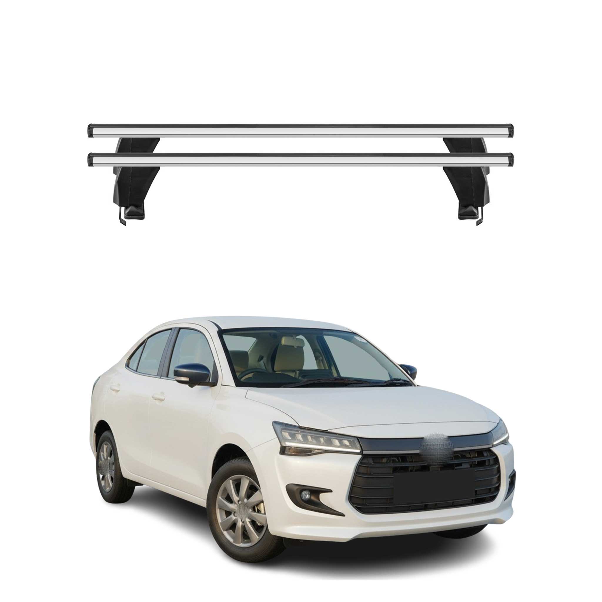 Menabo Dachträger Grundtäger für Suzuki Dzire 2017-2021 50kg Alu Silber 2 tlg