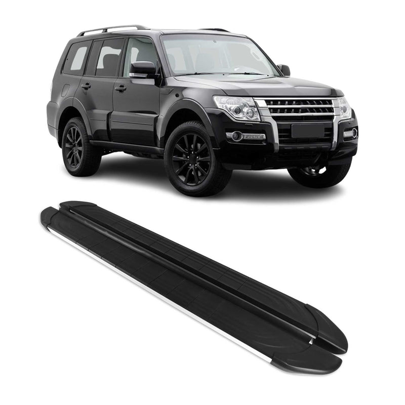 Trittbretter Seitenschweller für Mitsubishi Pajero 2007-2025 Alu Schwarz Grau