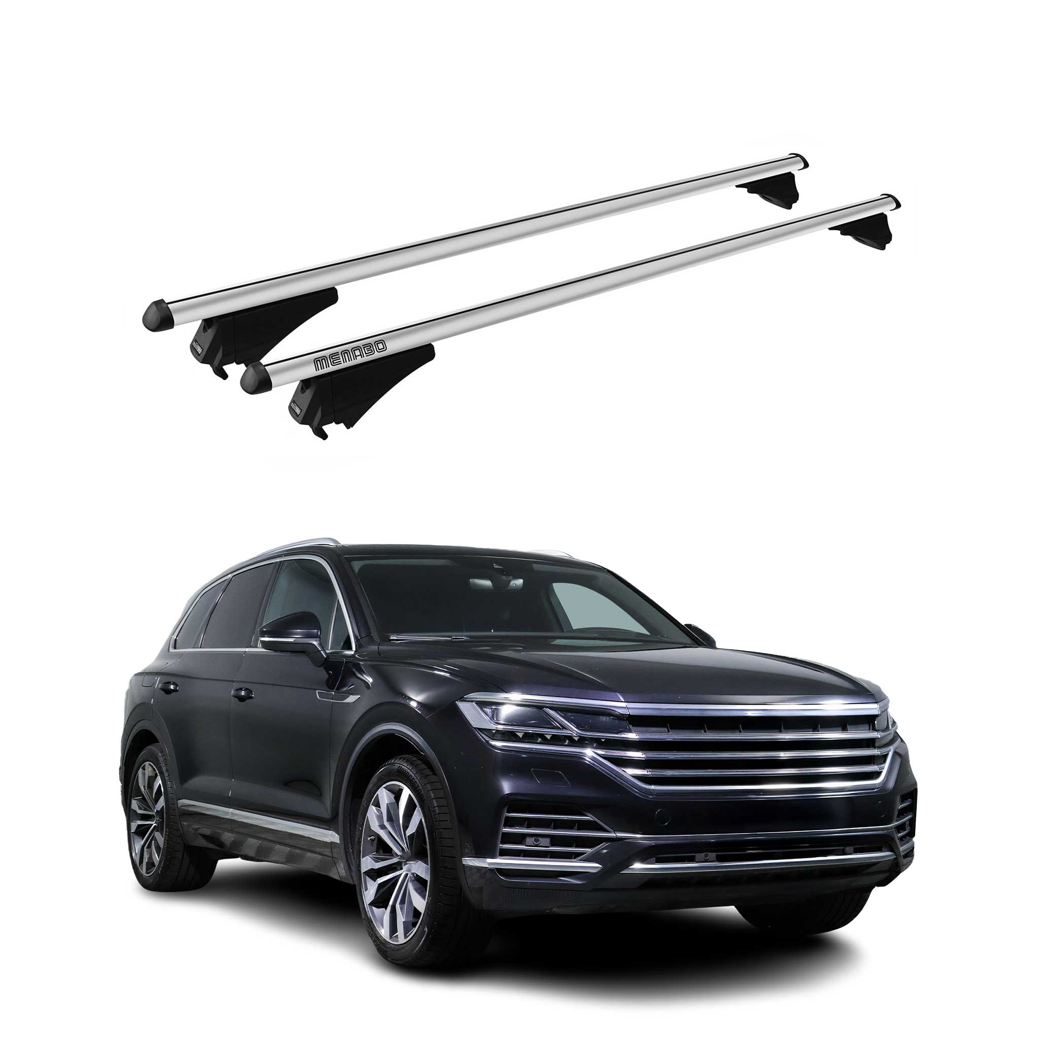 Menabo Dachträger Grundtäger für VW Touareg mk3 2018-2026 75kg Alu Silber 2 tlg