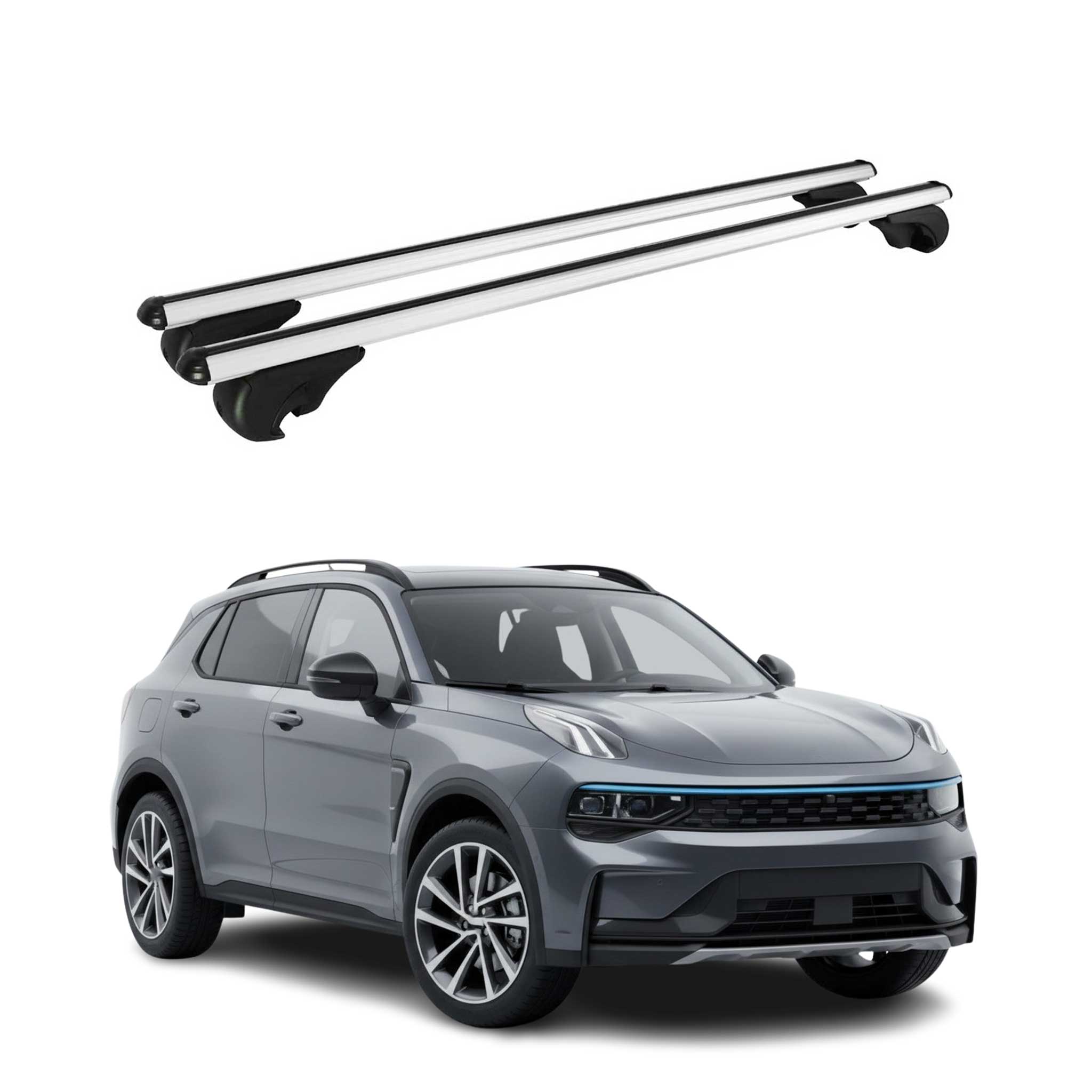 Dachträger Grundträger für Lynk & Co 01 2021-2026 TÜV Aluminium Silber 2tlg