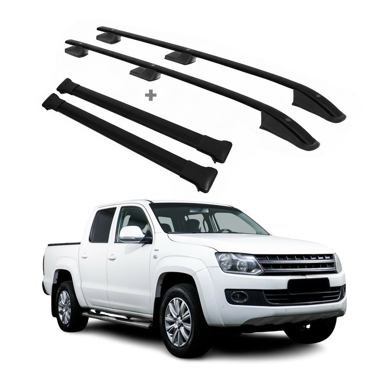 Dachreling + Dachträger SET für VW Amarok 2010-2020 Aluminium Schwarz 4tlg