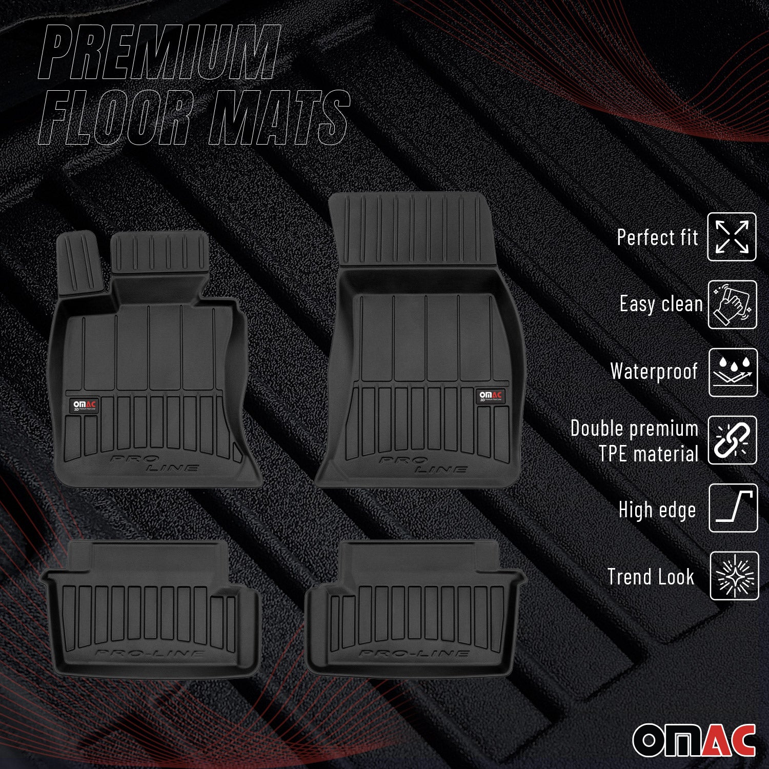 OMAC Gummi Fußmatten für BMW 4er F33 Cabrio 2013-2020 Premium TPE Automatten 4x