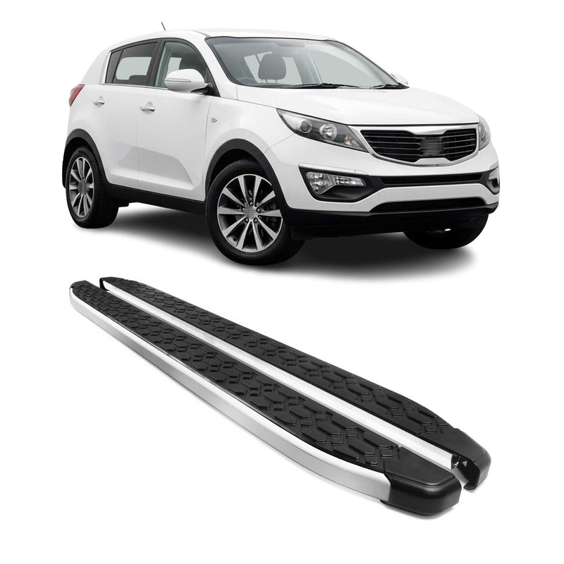 Alu Trittbretter Seitenschweller für Kia Sportage 2010-2015 Schwarz Silber