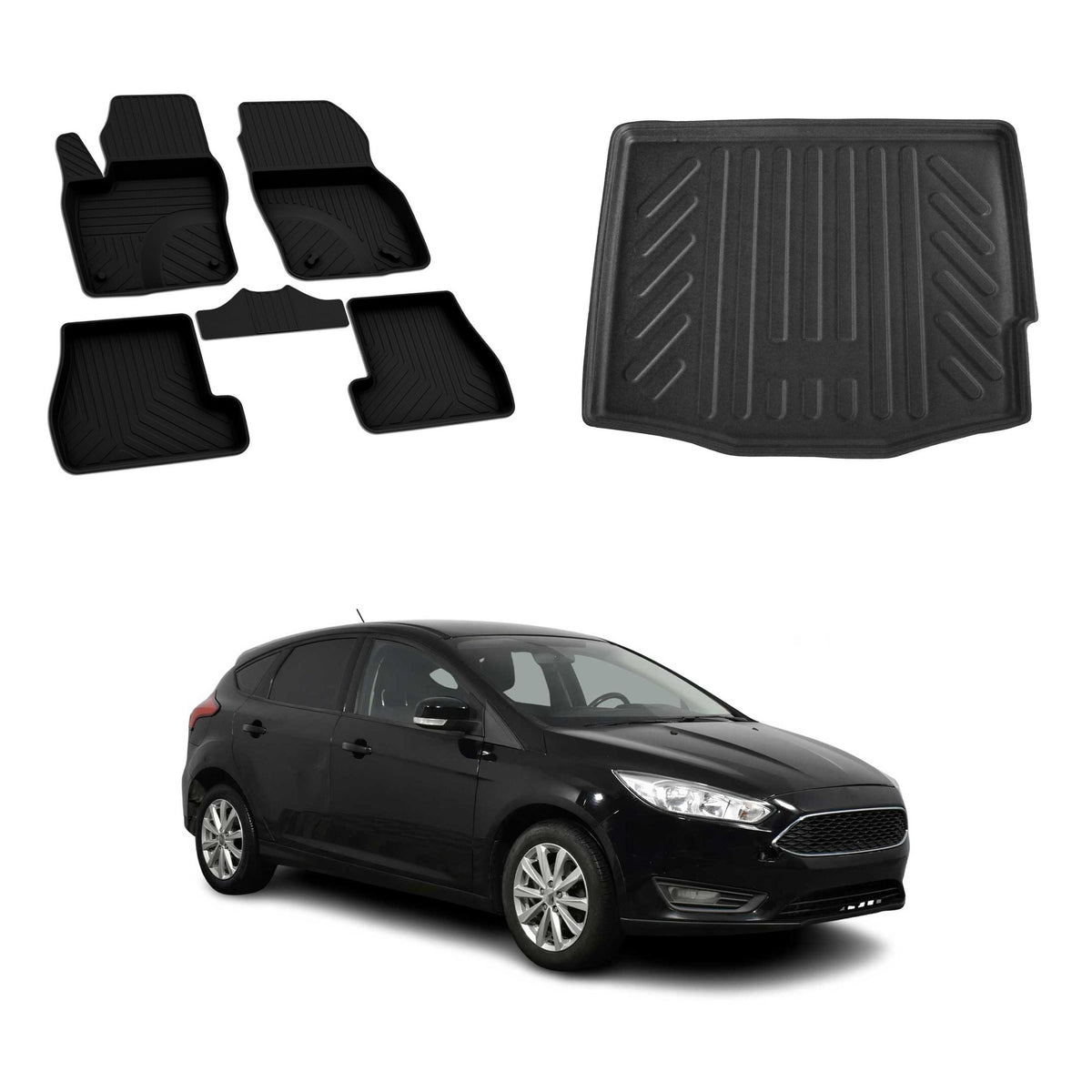 Fußmatten & Kofferraumwanne Set für Ford Focus mk3 Schrägheck 2011-2018 5Tür