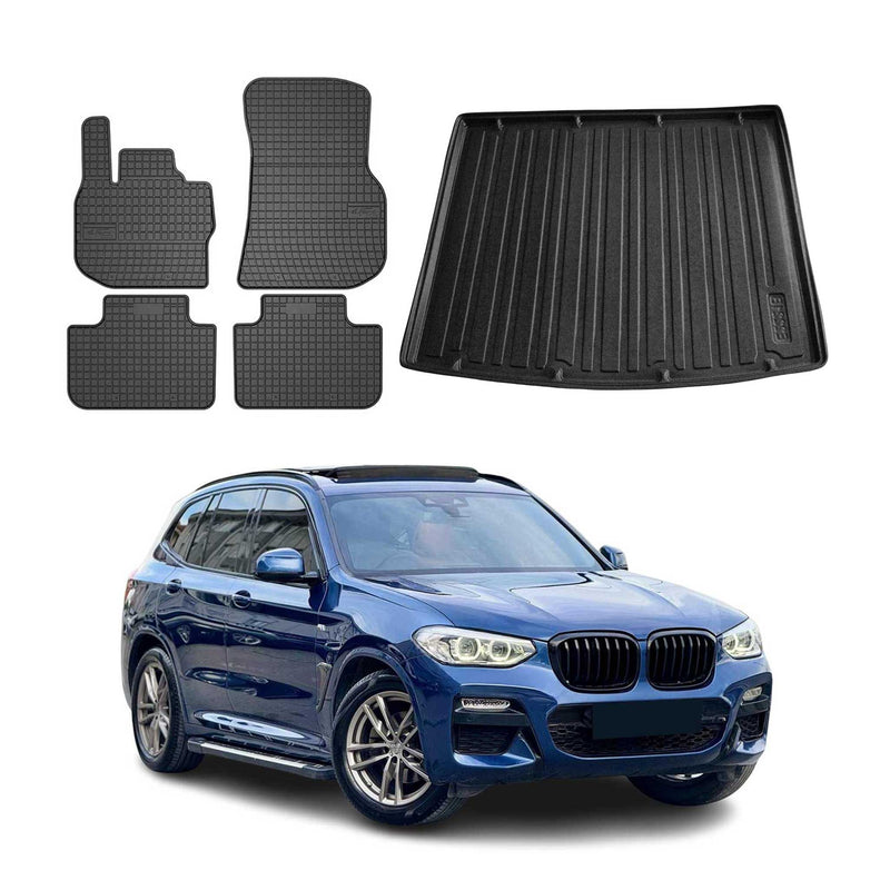 Fußmatten & Kofferraumwanne Set für BMW X3 G01 2017-2024 Gummi Schwarz 5x