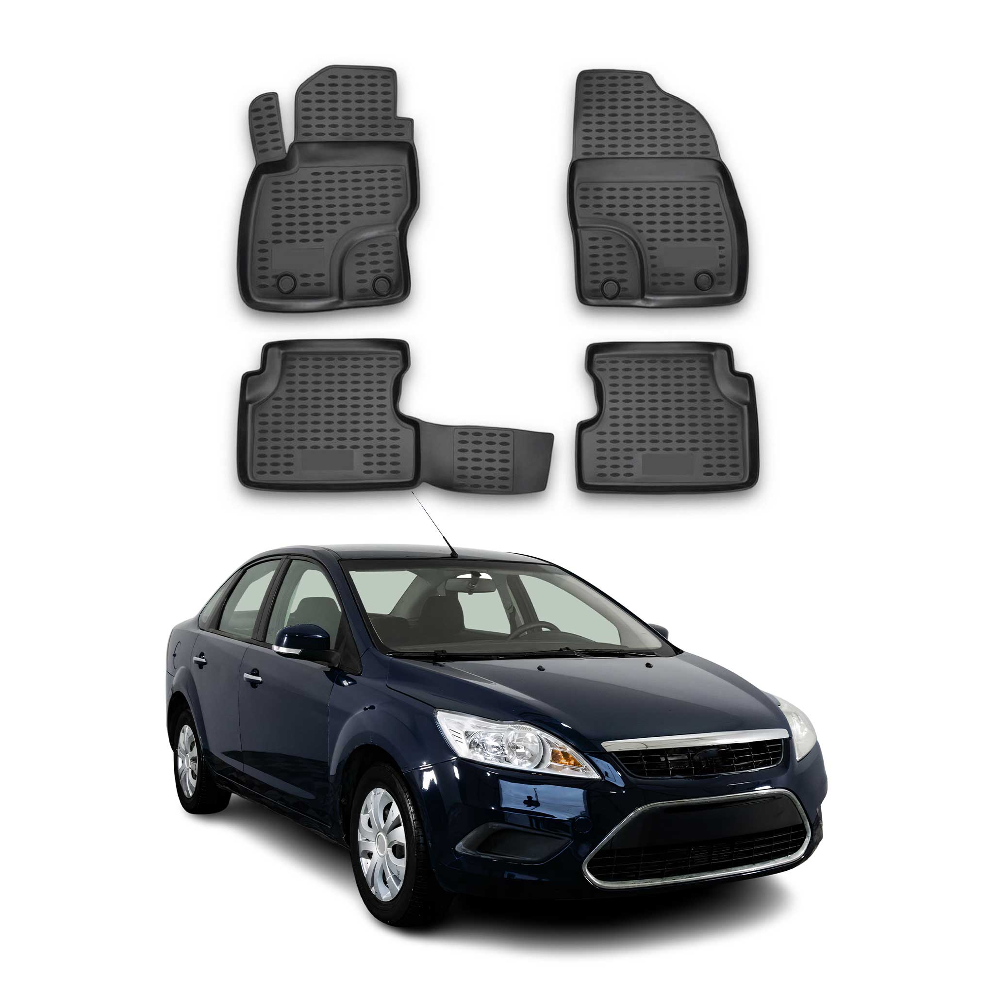 OMAC Gummimatten Fußmatten für Ford Focus mk2 2004-2011 TPE Schwarz 4x