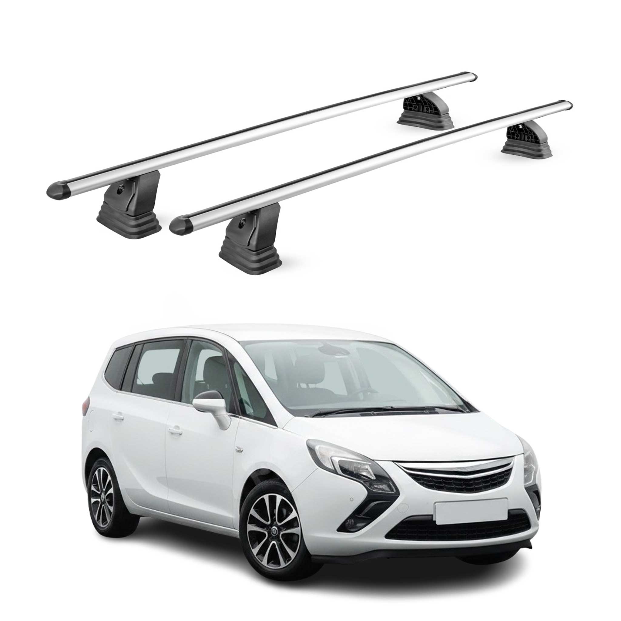 Alu Dachträger für Opel Zafira C Tourer 2011-2019 TÜV T-Nut 75 kg 2tlg Silber