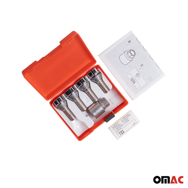 Radschloss Satz für Fiat Ducato Rad 15” bis 2005 Felgenschloss Silber 4x M14X1.5