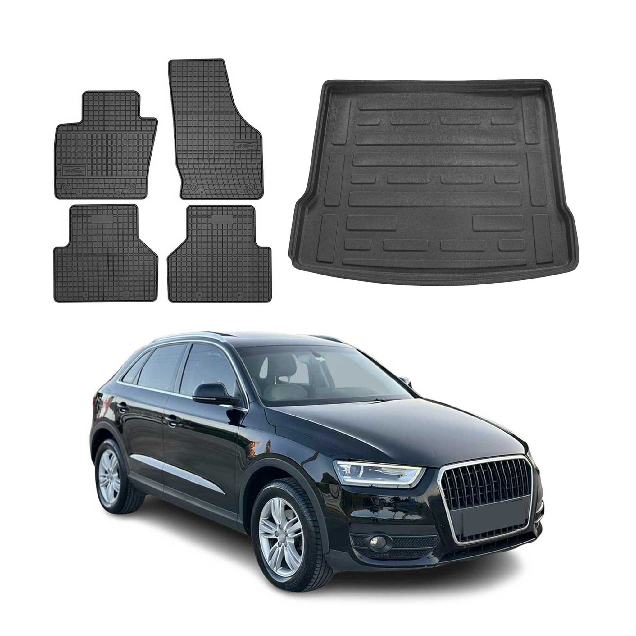 Fußmatten & Kofferraumwanne Set für Audi Q3 8U 2011-2018 Gummi Schwarz TPE 5x