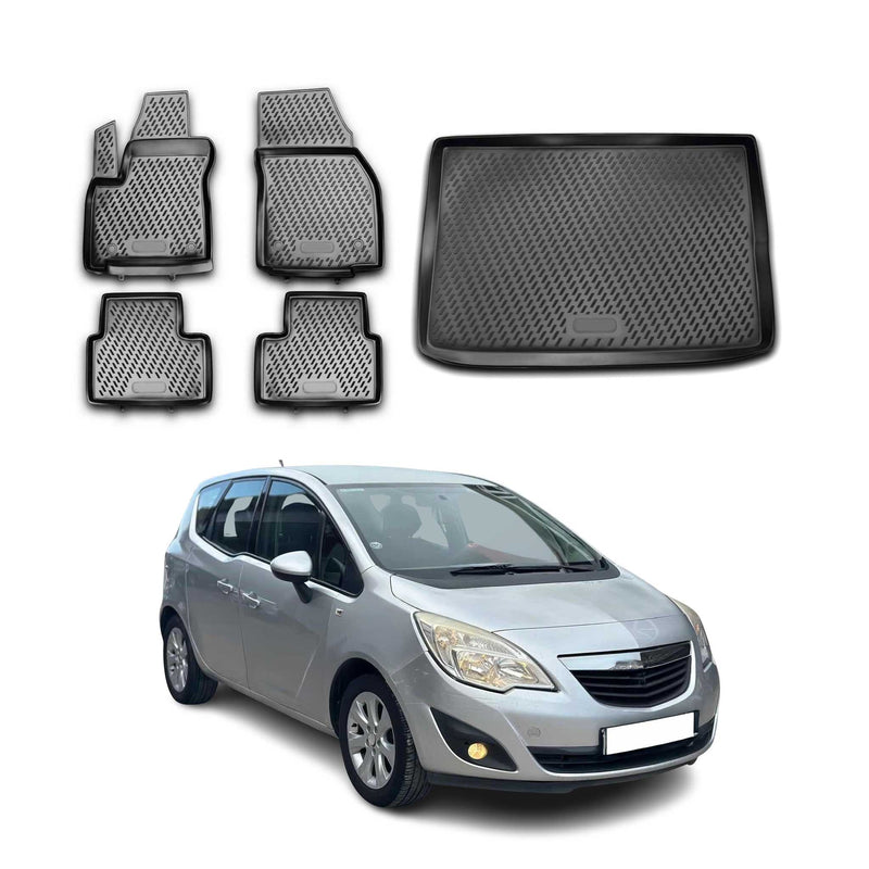 Fußmatten & Kofferraumwanne Set für Opel Meriva 2010-2025 Gummi TPE Schwarz 5x