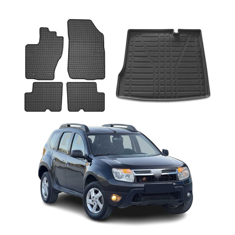 Fußmatten & Kofferraumwanne Set für Dacia Duster 2 2010-2018 Gummi Schwarz 5x