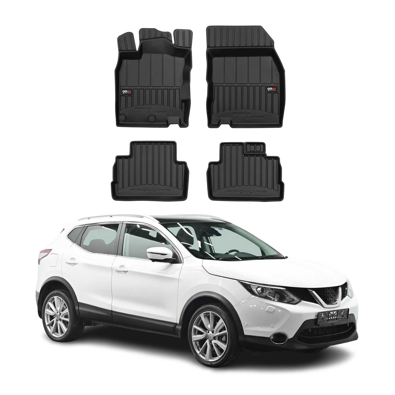 OMAC Gummi Fußmatten für Nissan Qashqai J11 2014-2021 Premium Gummi Schwarz 4tlg