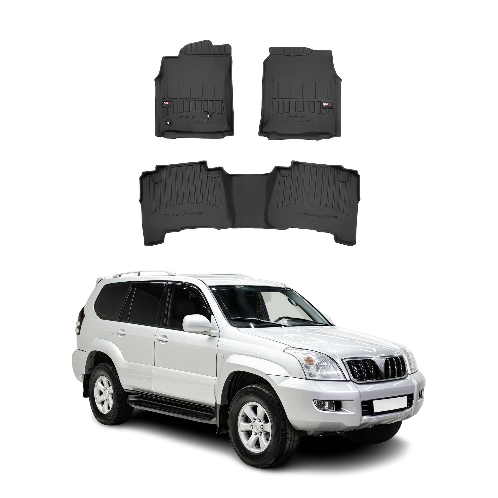 Fußmatten Gummimatten für Toyota Land Cruiser J120 2002-2010 Premium Schwarz 3x