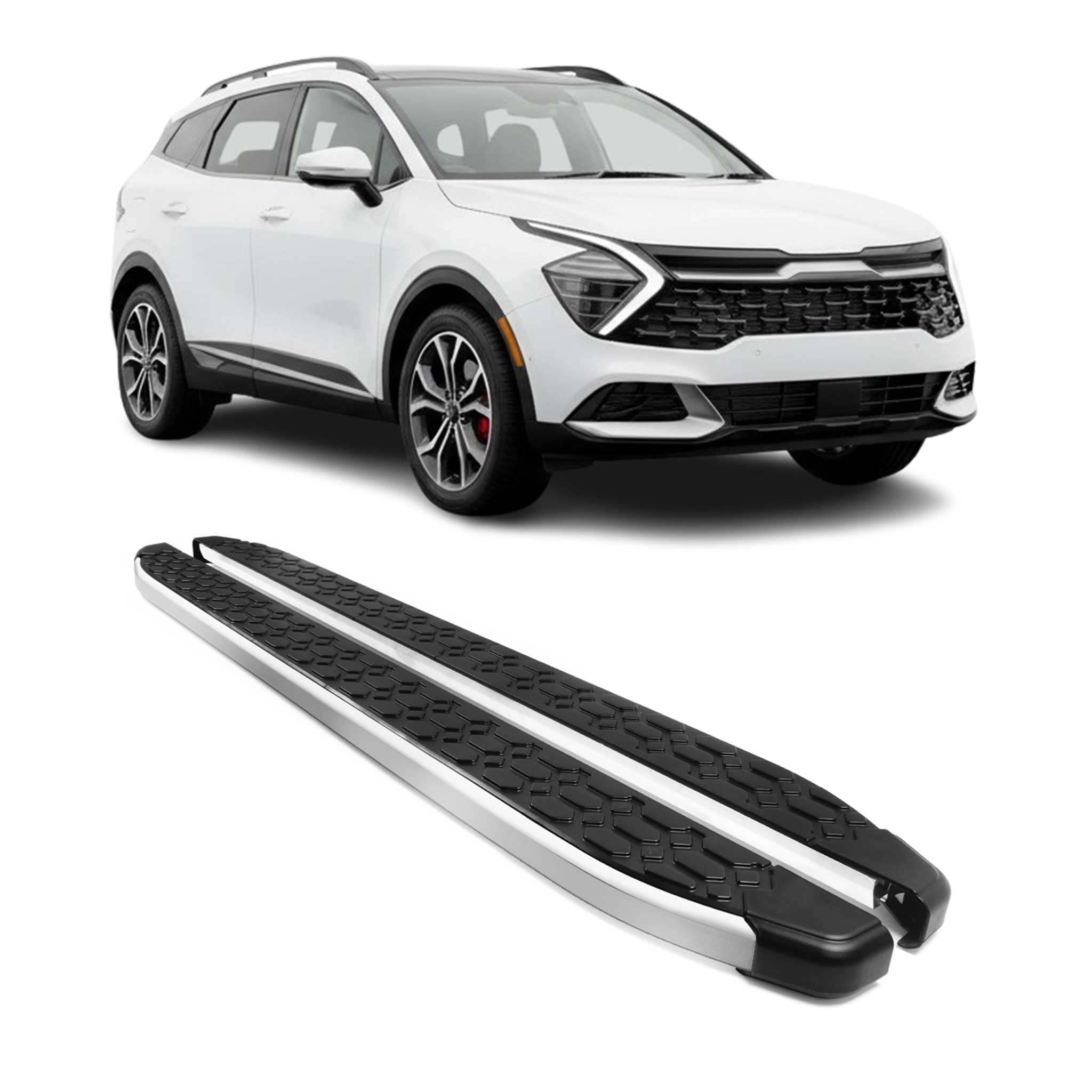 Alu Trittbretter Seitenschweller für Kia Sportage V 2023-2026 Schwarz Silber 2x