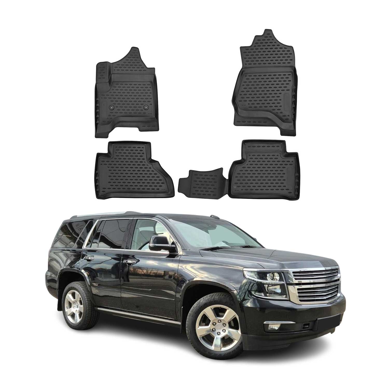 OMAC Gummimatten Fußmatten für Chevrolet Tahoe 2015-2024 TPE Matten Schwarz 4x