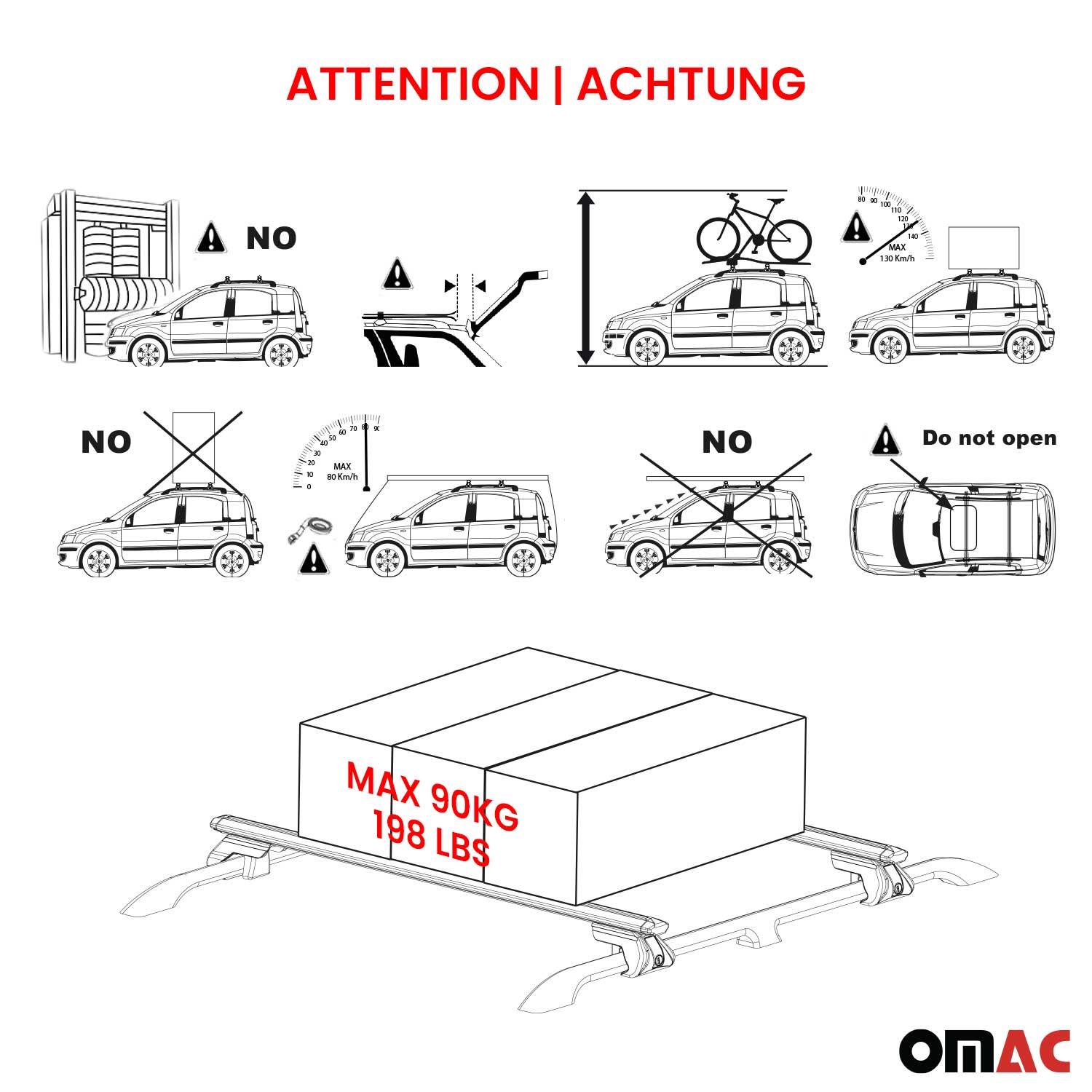 Dachträger Grundtäger für Mazda Demio DW 1998-2002 90kg Aluminium Schwarz ABE