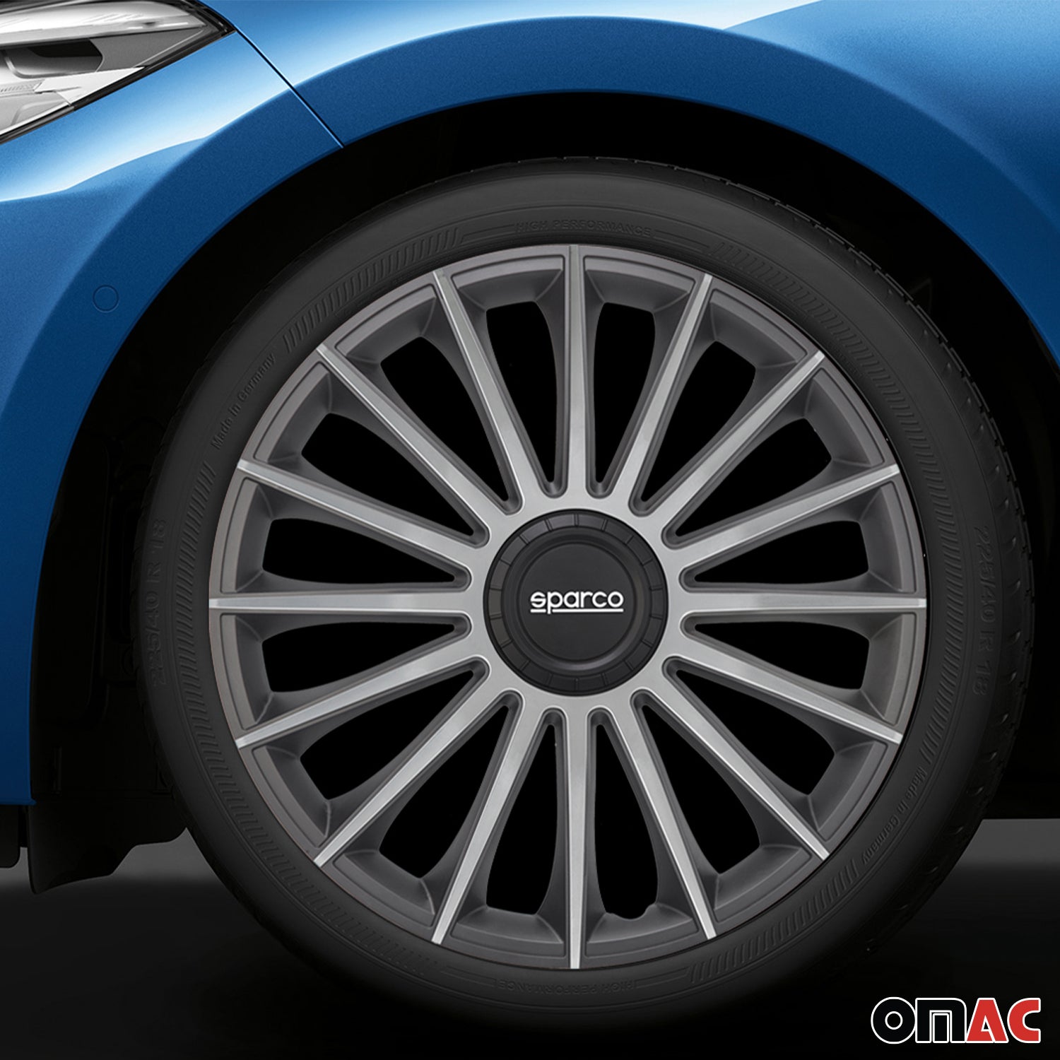 Radkappen Radzierblenden Sparco Treviso 16" Zoll Abdeckung Set Grau Silber 4x