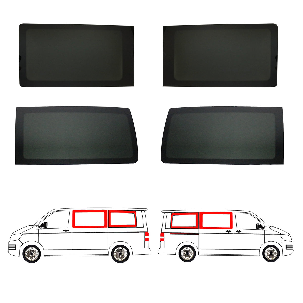 Seitenfenster Autoglas für VW T5 T6 2003-2024 Links Rechts 4x SET L1 L2 Mittel