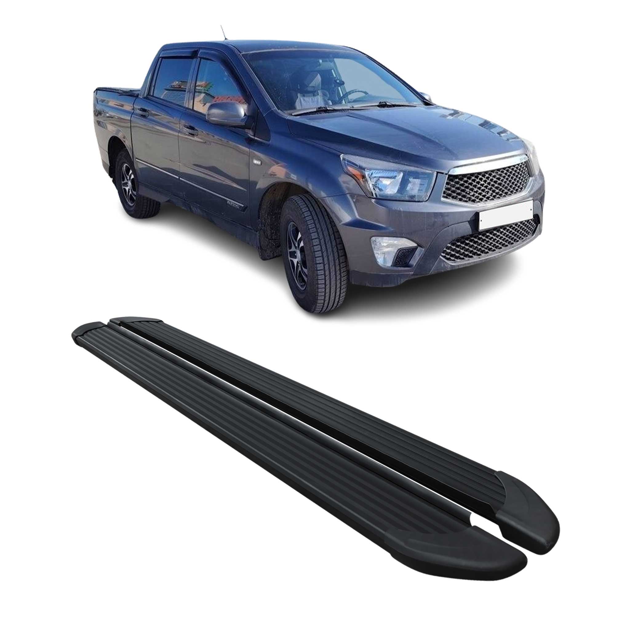 Schweller Trittbretter Schweller für Ssangyong Actyon Sport 2007-18 Alu Schwarz