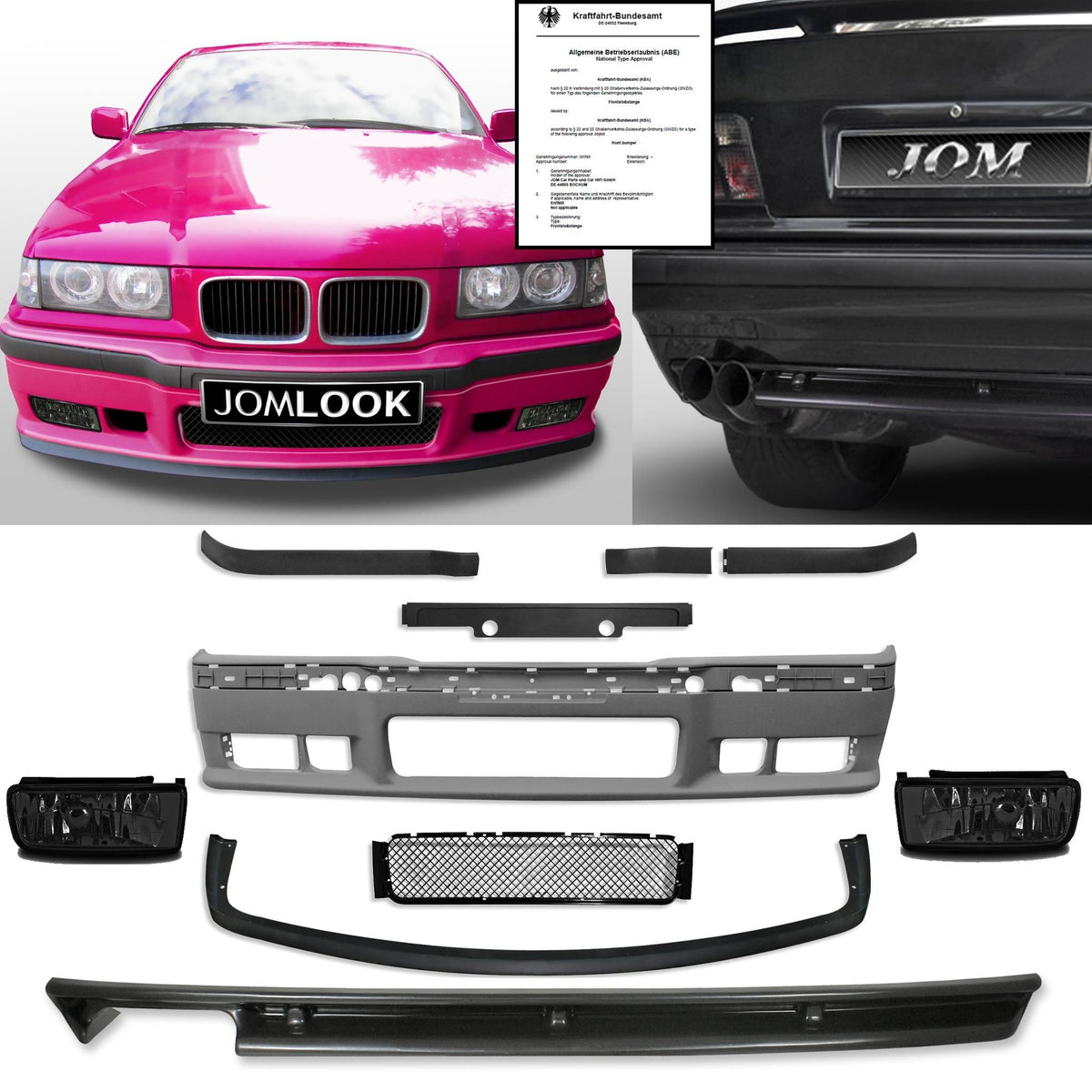 JOM Heckstoßstange rauchgrau für E36 Limo Coupe Cabrio mit ABE Polypropylen