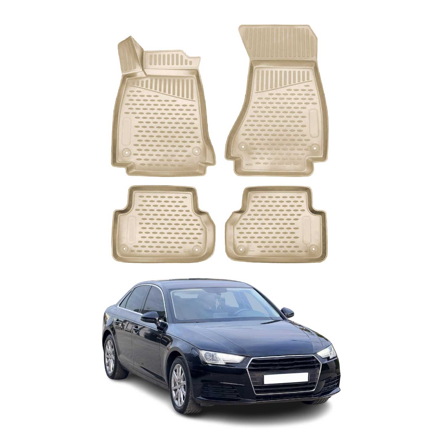 OMAC Gummimatten Fußmatten für Audi A4 Limo Avant Allroad B9 2016-2025 Beige 4x