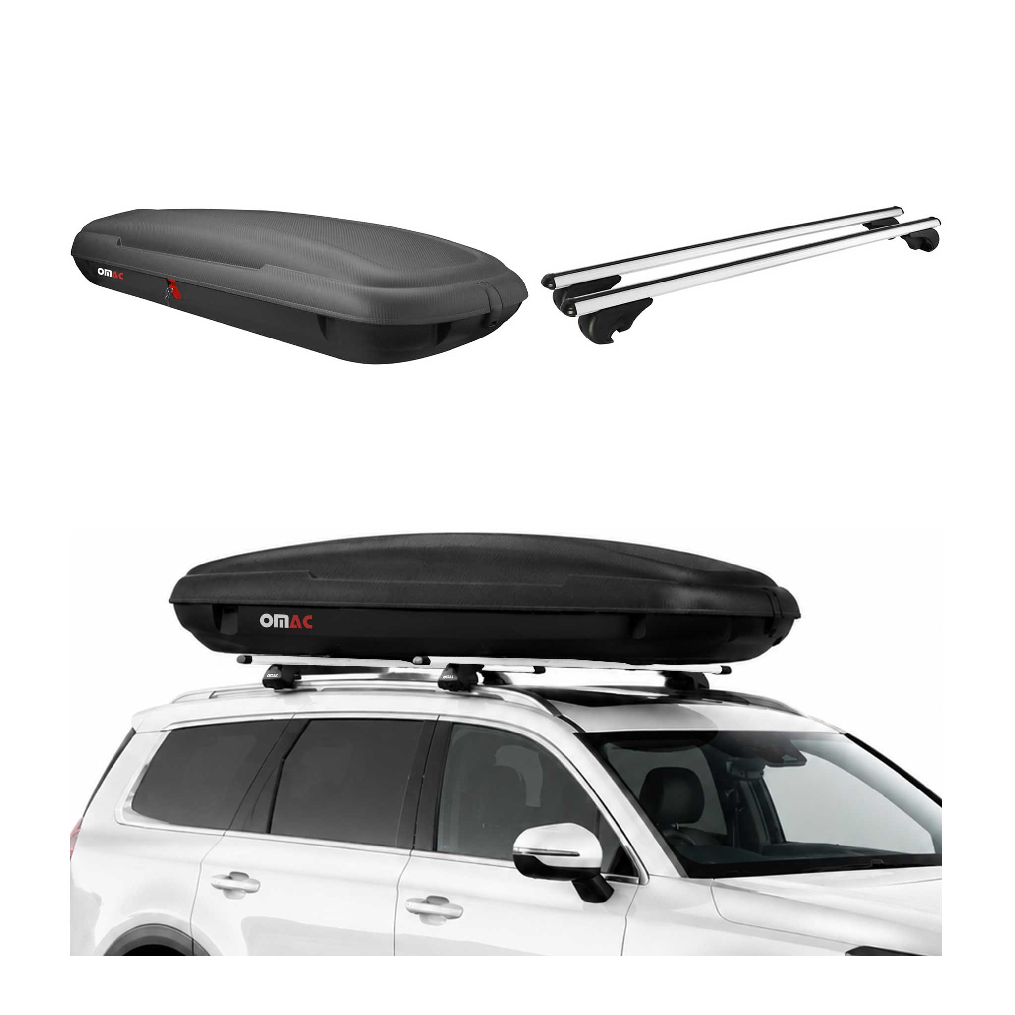 Carbonlook Dachbox 480L + Alu Dachträger VW Sharan II 2010-2023 Silber
