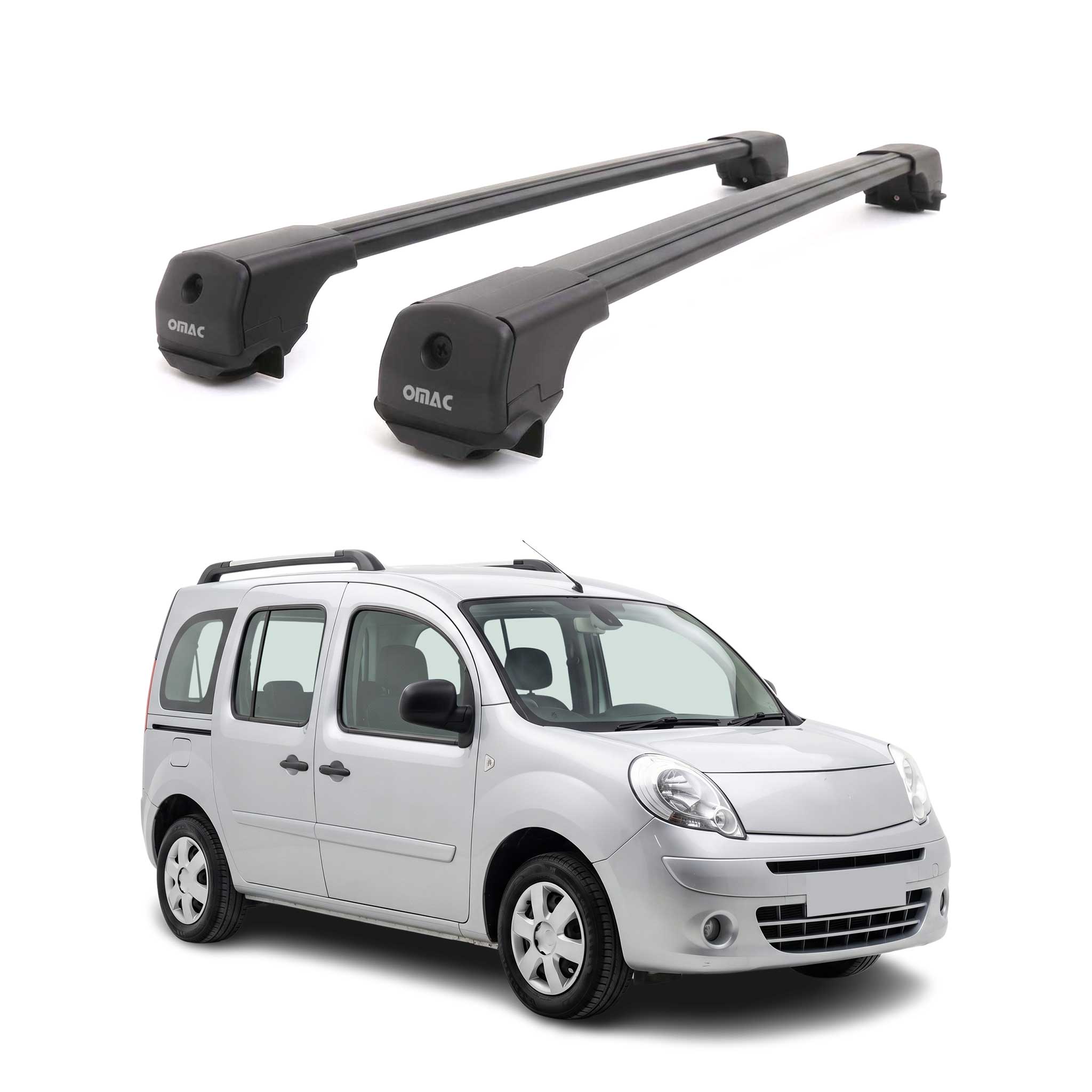 Dachträger Grundträger für Renault Kangoo II 2007-2021 Aluminium 75kg Schwarz 2x