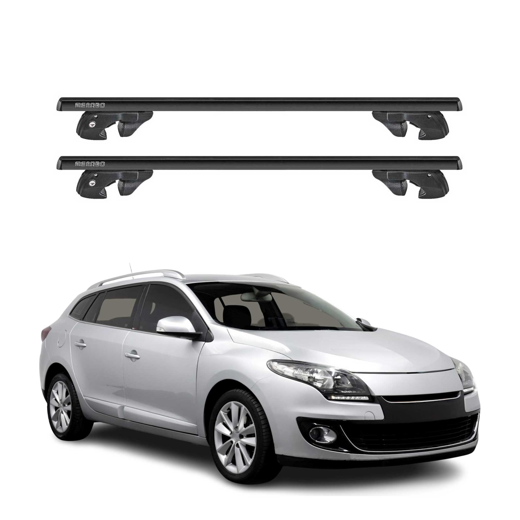 Dachträger für Renault Megane III Grandtour 2009-2016 Alu 90kg TÜV Schwarz 2tlg