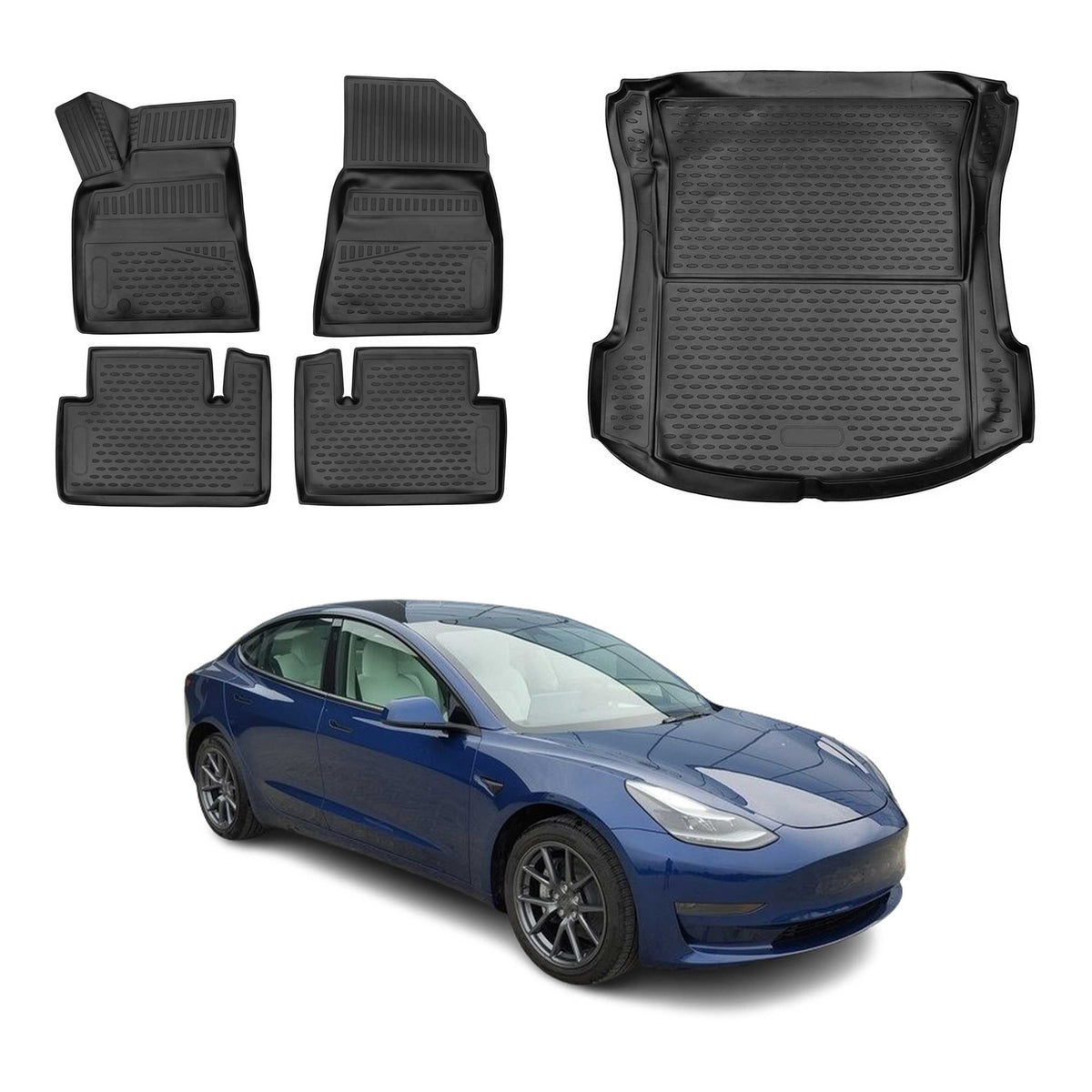 OMAC Fußmatten & Kofferraumwanne Set für Tesla Model 3 2017-2024