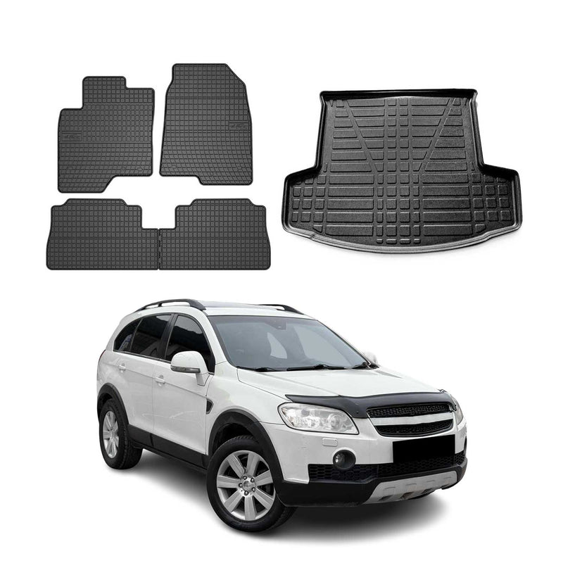 Fußmatten & Kofferraumwanne Set für Chevrolet Captiva 2006-2018 Gummi Schwarz 5x