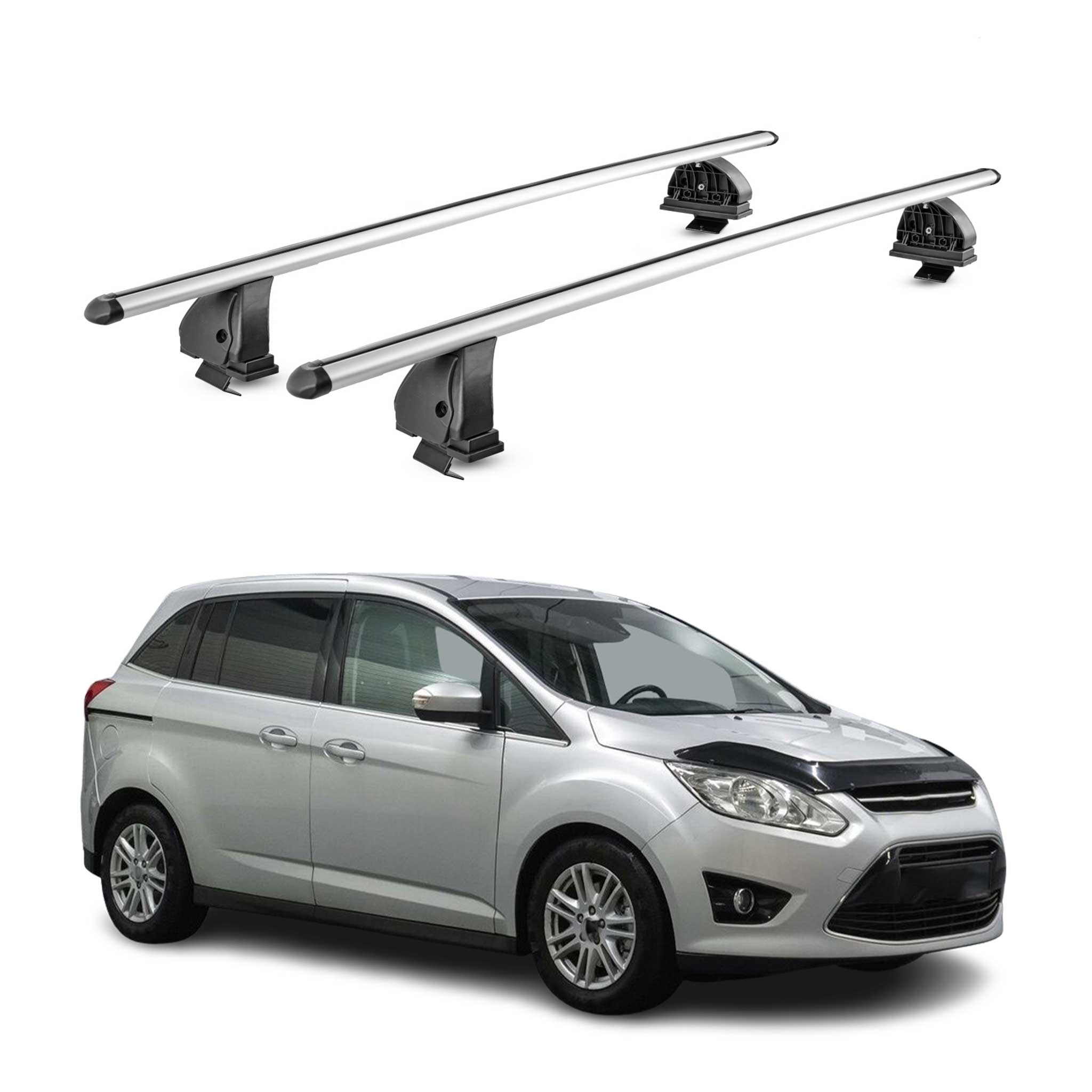 Alu Dachträger für Ford C-Max II 2010-2019 TÜV T-Nut Abschließbar 2tlg Silber