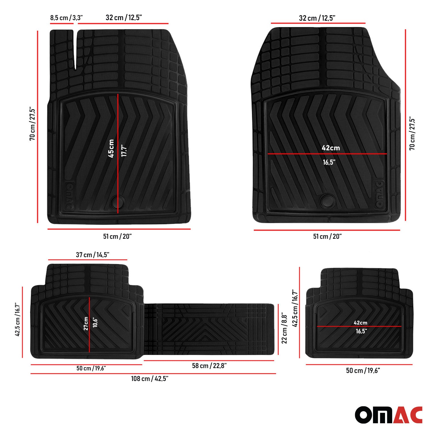 Fußmatten 3D Gummimatte für Fiat 600 / 600E 2023-2026 Gummi Matte Schwarz 4tlg