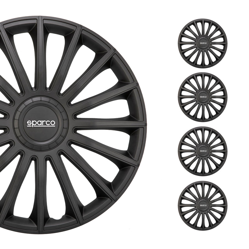 Radkappen Radzierblenden Sparco Treviso 15" Zoll Auto Abdeckung Set Schwarz 4x