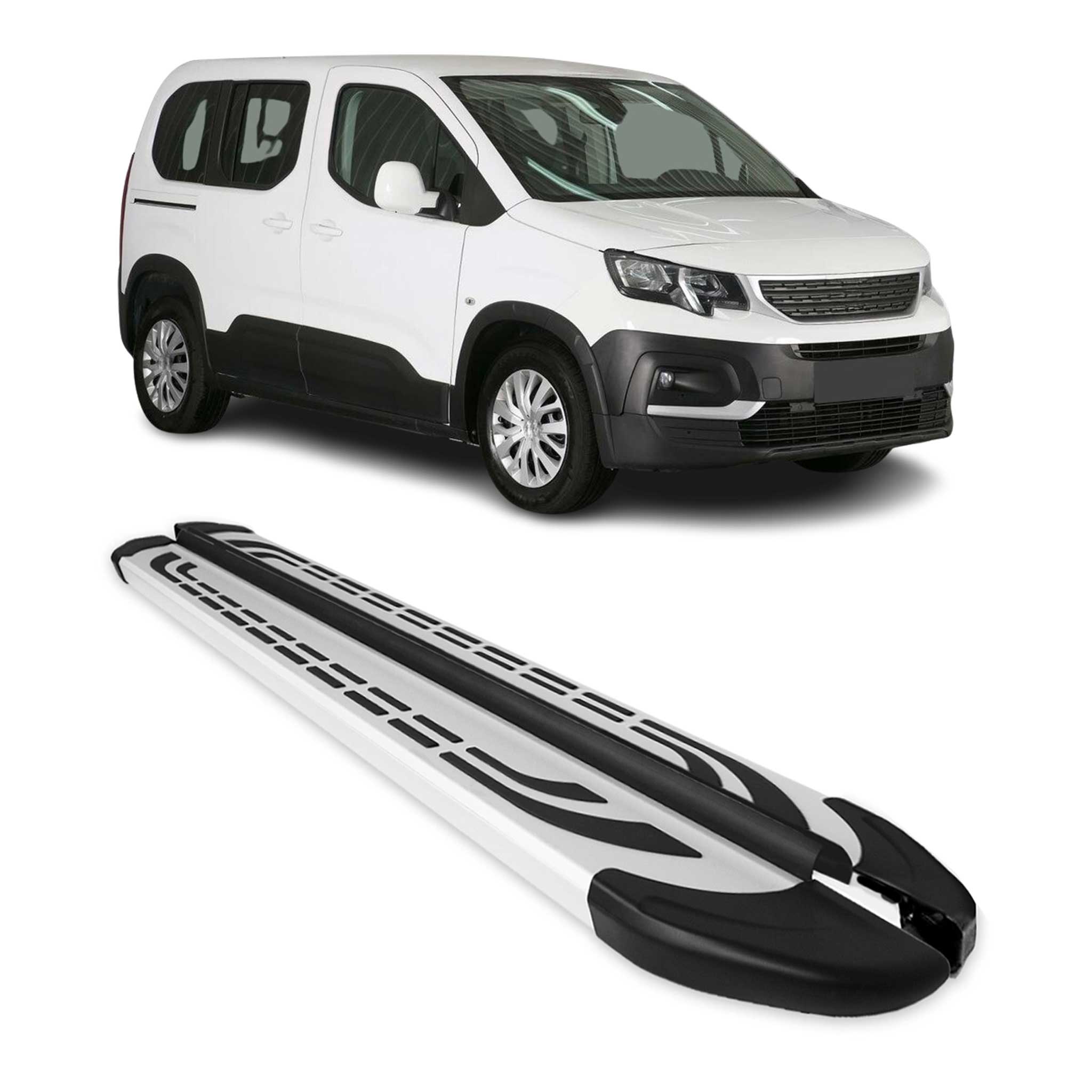 Trittbretter Seitenschweller für Peugeot Rifter 2018-2026 Kombi L1 Silber 2 tlg