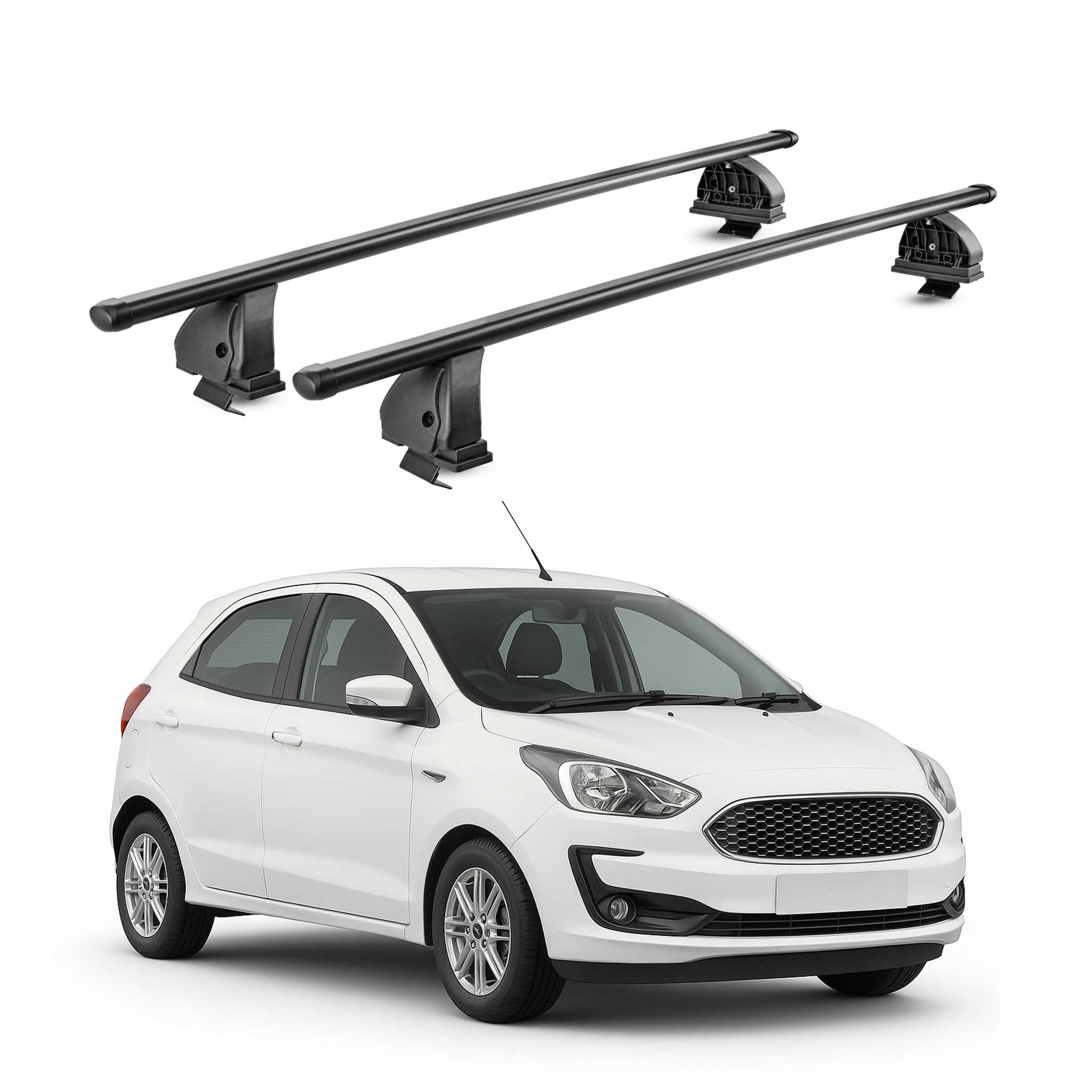 Stahl Dachträger für Ford KA+ Schrägheck 2016-2019 TÜV 75 kg 2tlg Schwarz