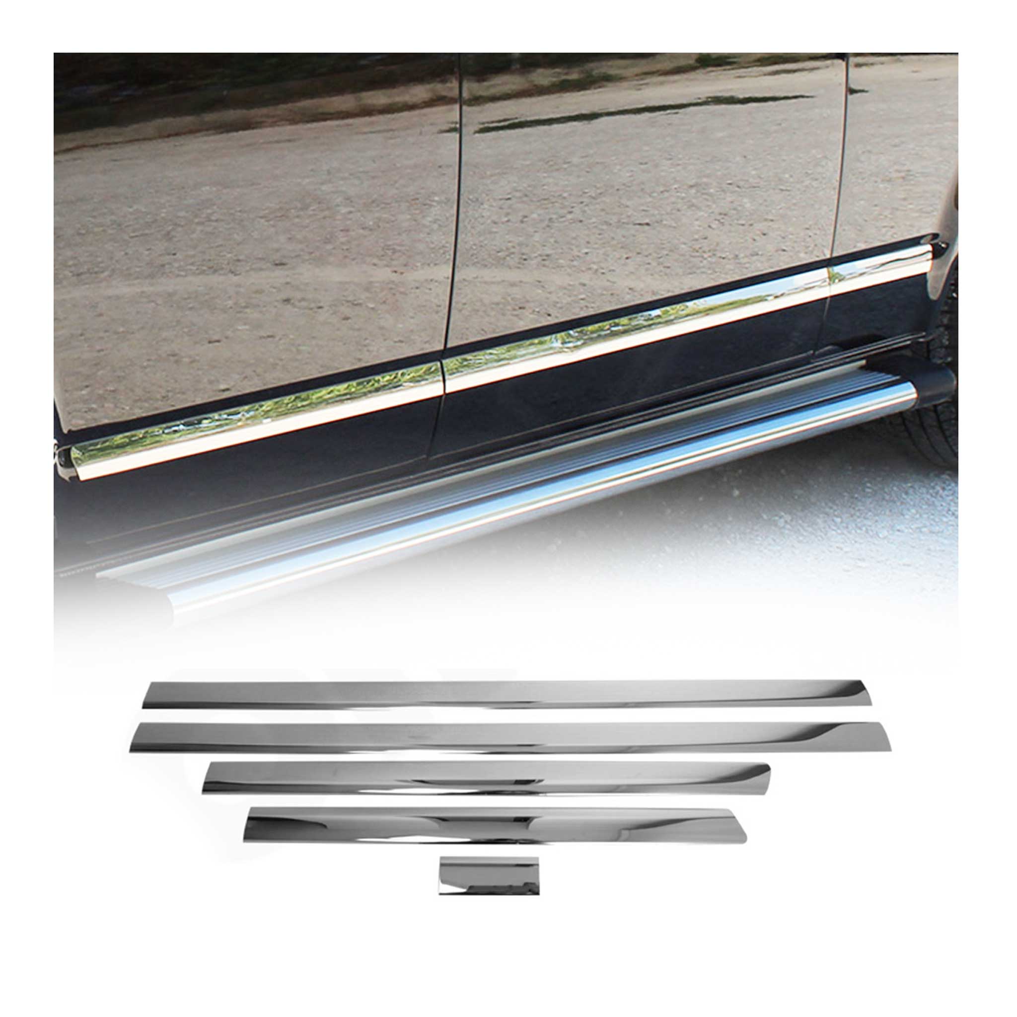 Seitentürleiste Türschutz für VW Transporter T5 2003-2015 L1 Kurzer Chrom 5x