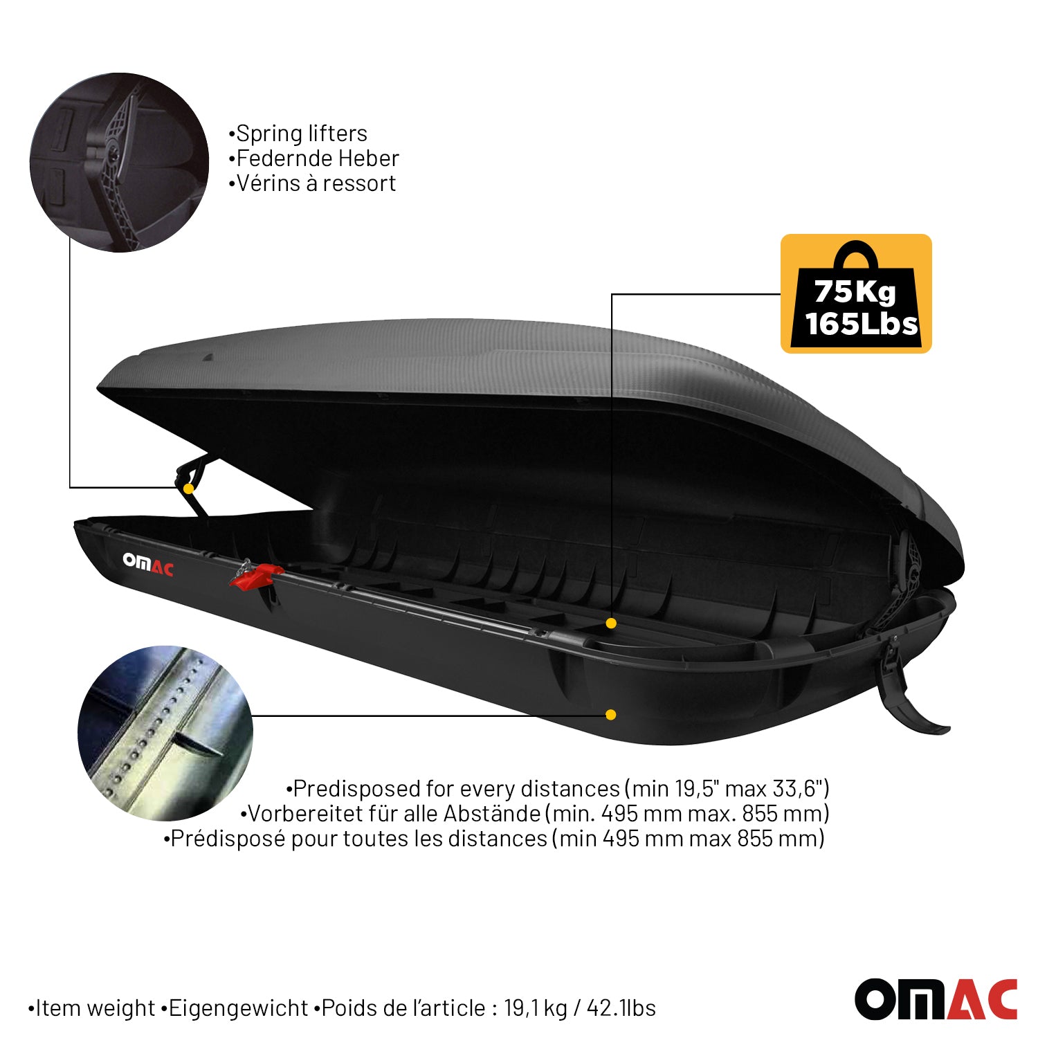 OMAC Dachbox Dachkoffer Gepäckbox 480 Liter Carbonlook Abschließbar Autobox TÜV