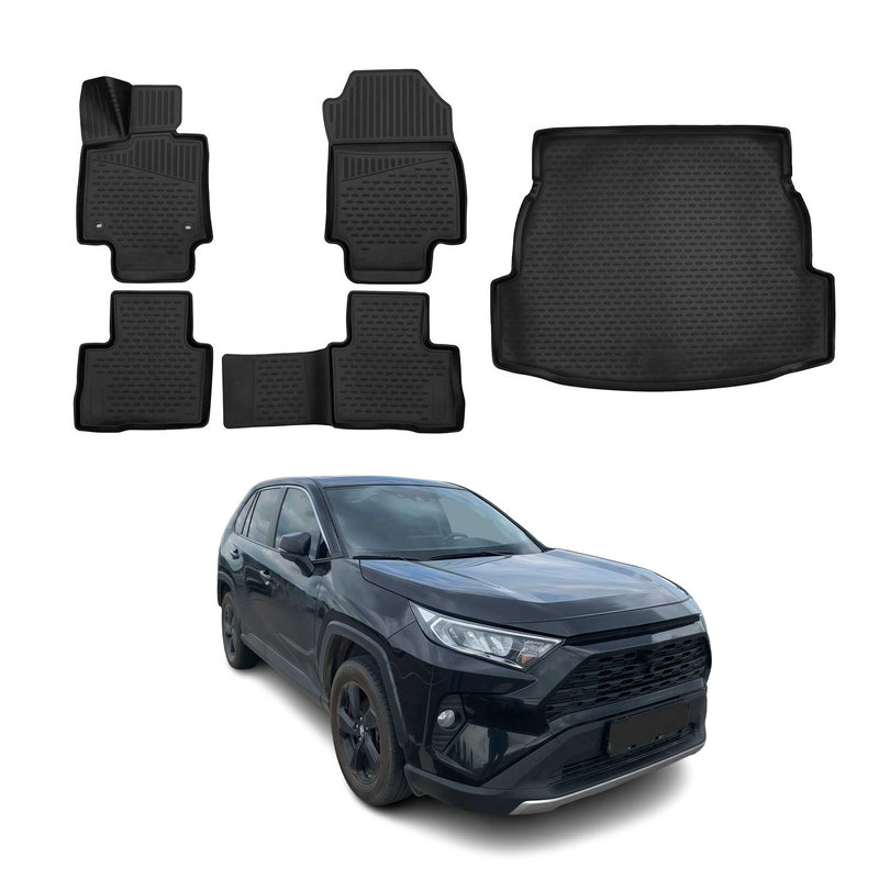 Fußmatten & Kofferraumwanne Set für Toyota RAV4 2018-2025 Gummi TPE Schwarz 5x