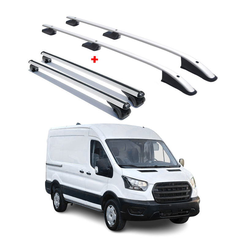 Dachträger + Dachreling für Ford Transit 2014-2025 Kurzer Radstand Alu Silber 4x