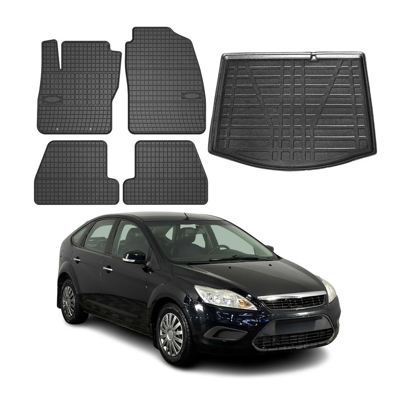 Fußmatten & Kofferraumwanne Set für Ford Focus mk2 2004-2011 Fünftürer Gummi 5x