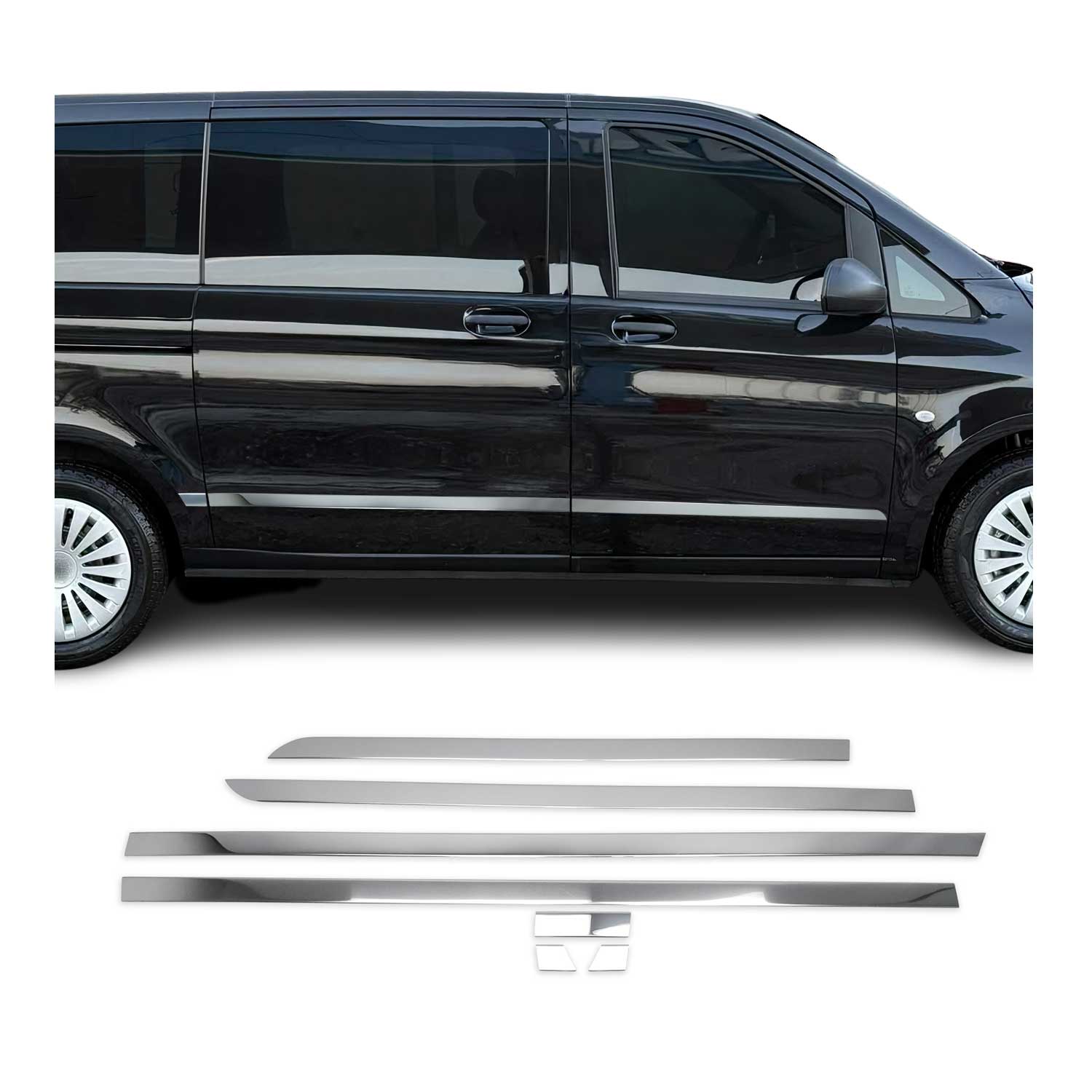 Seitentürleiste Chrom für Mercedes Vito W447 L1/L2 Doppel Schiebetür 7tlg